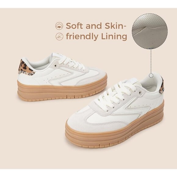 🆕Women's White/Grey Classic Fashion Sneakers Leather Comfy Breathable Shoes - Picture 6 of 9